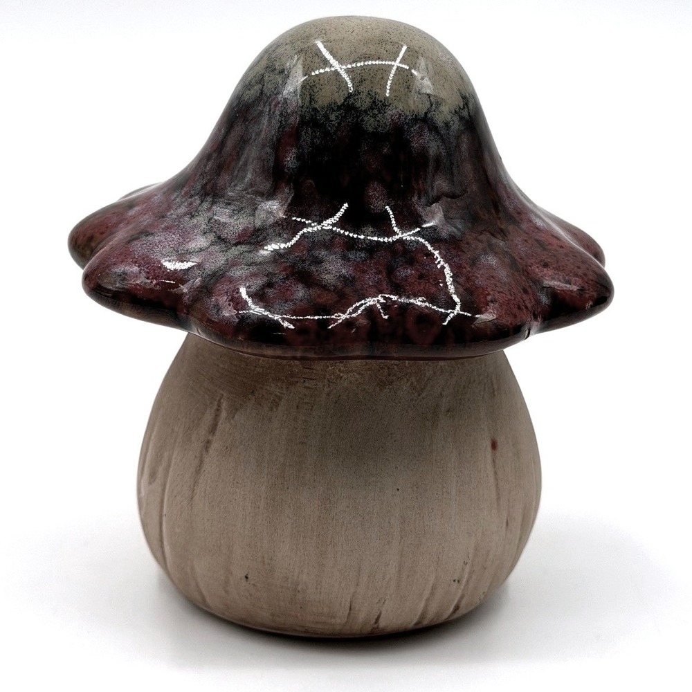 Greenbrier Ceramic Mushroom Figurine Red Glazed Toadstool Woodland Decor 3.5in